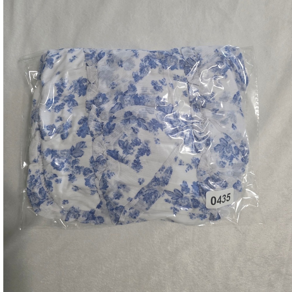 1.STATE Blue White Floral Smocked High Neck Tiered Ruffle Mini Dress Small - Picture 6 of 6
